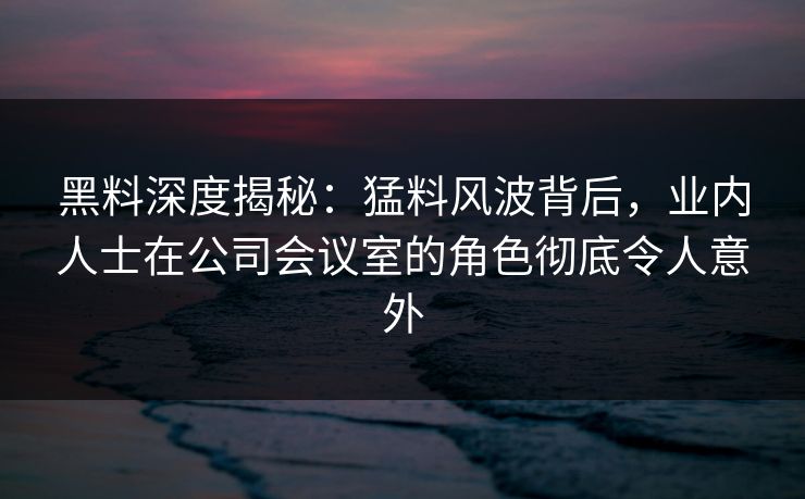 黑料深度揭秘：猛料风波背后，业内人士在公司会议室的角色彻底令人意外