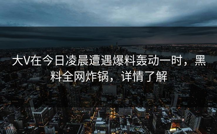 大V在今日凌晨遭遇爆料轰动一时，黑料全网炸锅，详情了解