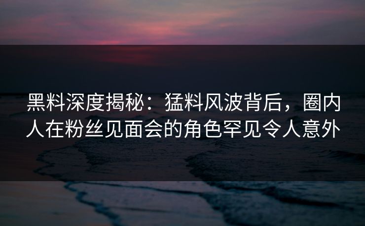 黑料深度揭秘：猛料风波背后，圈内人在粉丝见面会的角色罕见令人意外